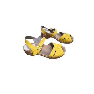 Vollsjo Yellow Leather Clog Sandals Adjustable Strap & Wooden Sole For Women Siz